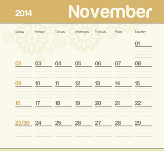 若要安排每月的日历。2014.11 月