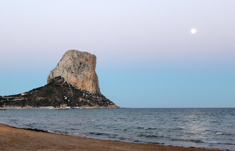View over Calp beach and famous Natural Park of Pen de Ifach