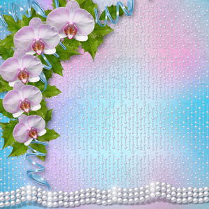 与美丽的一枝兰花和珍珠为婚礼贺卡