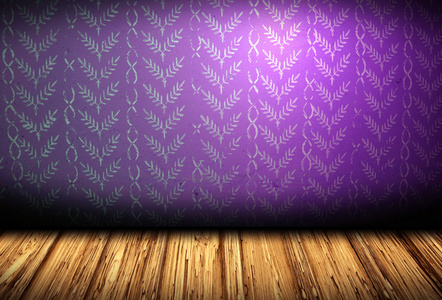 现实房，木地板和紫墙上的图案