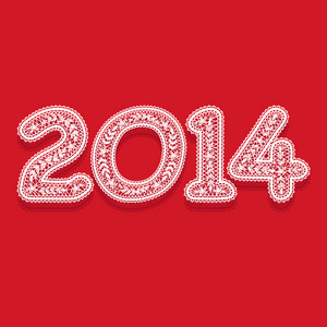 数字2014写带花边的白色字母红色背景上