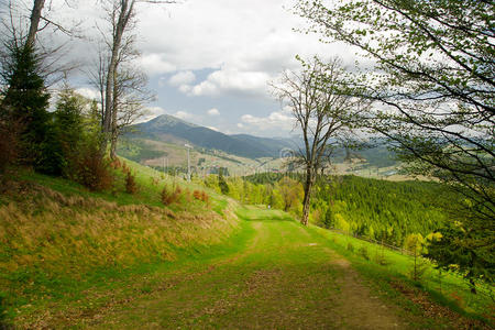 山林中的乡间小路，山川风光。乌克兰喀尔巴阡山。