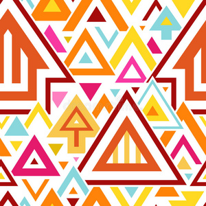 抽象几何无缝图案与彩色三角形和线条
