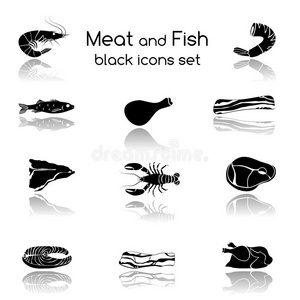 鱼和肉黑色图标