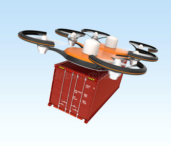 空中载着货柜的无人机