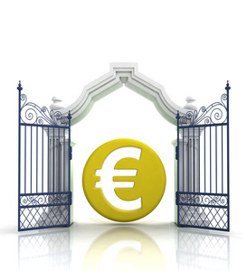 打开巴洛克式的门用欧元硬币