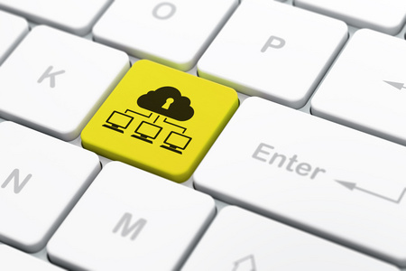 隐私权的概念 云网络上的计算机键盘背景