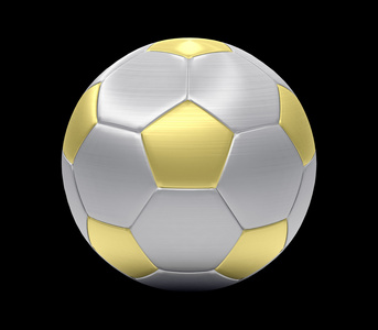 孤立在黑色背景上的银色和金色足球球