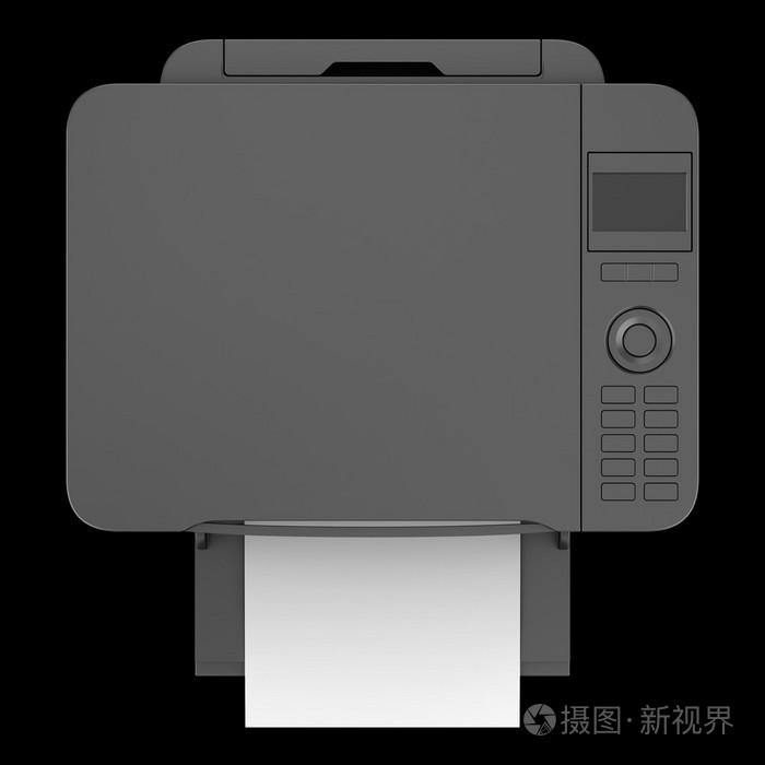 现代黑色办公多功能打印机孤立 o 的顶视图