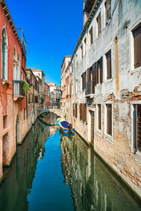 威尼斯城市景观 水运河和传统建筑。意大利