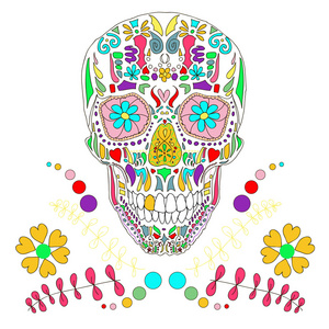 头骨与花卉装饰 2.矢量图