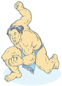 日本的相扑摔跤手战斗姿态