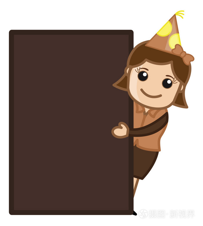 派对女孩呈现空白横幅-卡通商务人物