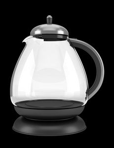 黑色背景上孤立的现代玻璃茶壶
