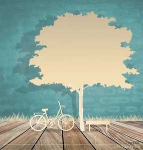 与自行车下树的抽象背景。矢量插画