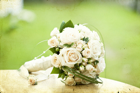 白色婚礼花束的老式照片