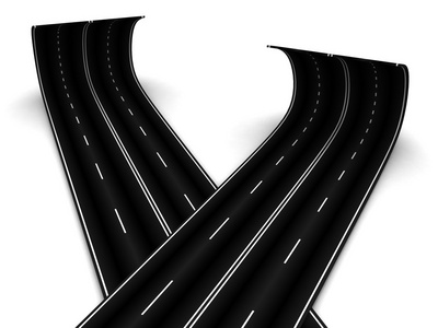 向前滚动像纸一样滚动的两条道路照片