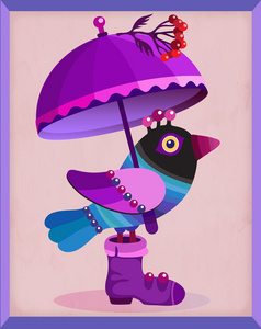 搞笑多彩鸟紫伞下图片