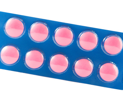 粉红色片剂的透明吸塑包
