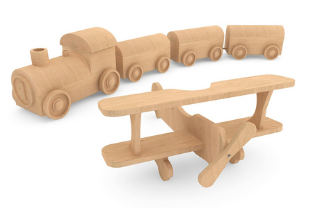 儿童玩具木制火车和飞机