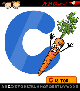 字母 c 与胡萝卜卡通插图