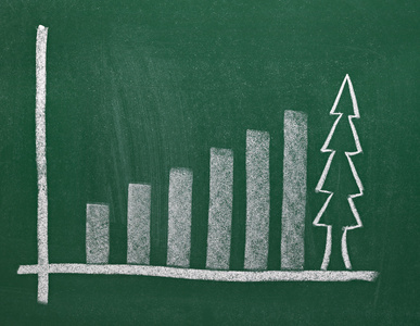 金融业务图上黑板经济和圣诞树图片