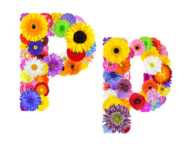 白色字母 p 上孤立的花卉字母表
