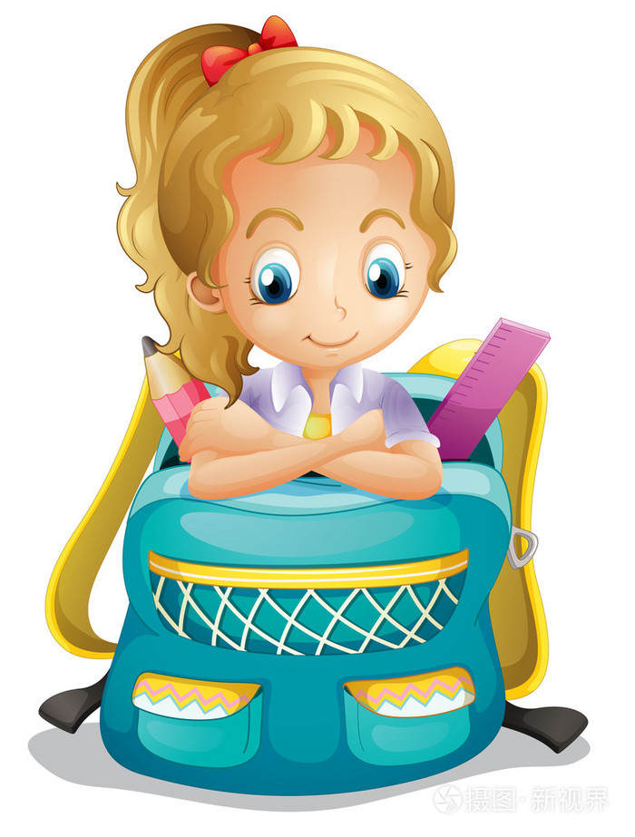 学校里面一个书包的女孩