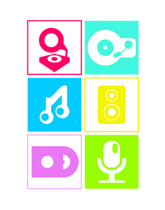 音乐图标在霓虹颜色 平面设计