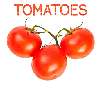 红色西红柿在白色背景上的一个分支