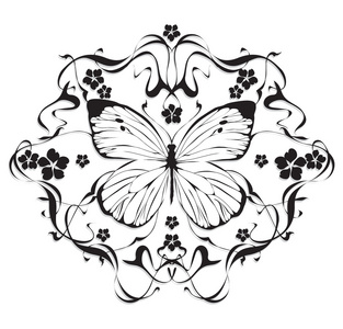用鲜花和新艺术风格的蝴蝶装饰框架