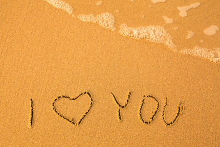 我爱你，用手在沙滩上写的文本