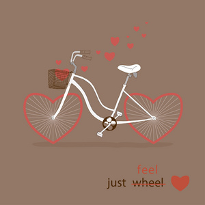 与心而不是轮子的自行车。情人节那天很棒的卡