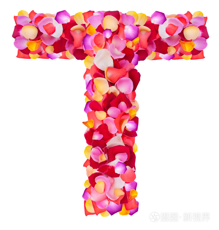 从七彩花瓣玫瑰字母t