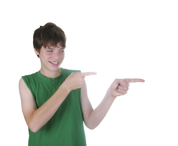 男孩点他的手指男孩与他的手指指向照片