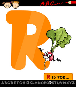 字母 r 与萝卜卡通插图