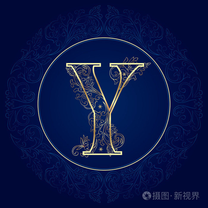 复古花卉字母字母y