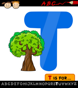 字母 t 与树卡通插图