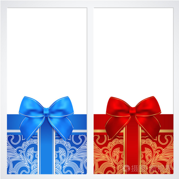 凭证, 礼券, 优惠券模板与礼品盒, 弓 (丝带,本).