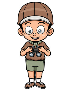 外地卡通男孩举行双筒望远镜照片