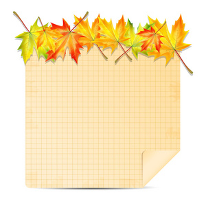 背景与秋天的树叶和纸成 cell.aut