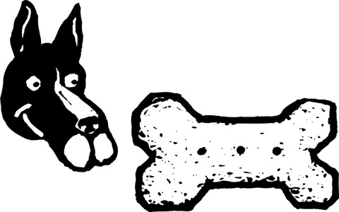 狗与狗的木刻插图对待