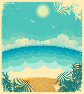 复古 seascape.vector 背景与大海和太阳老纸上