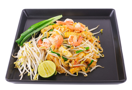 泰国食品垫泰语 搅拌鱼苗面条加上黑色板虾
