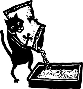 猫灌装猫盒子的木刻插图