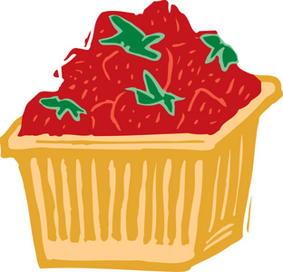 草莓在篮子里的木刻插图