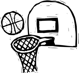 黑色和白色矢量插画的篮球 背板 箍和网照片
