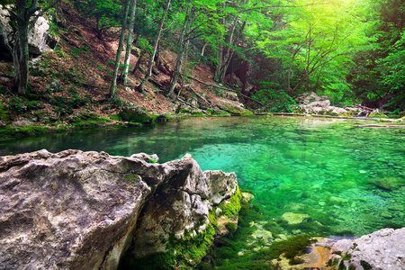 山区河流在森林和山的地形