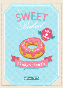 复古的甜甜圈的海报。矢量插画