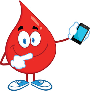 指向一个手机的红色血滴字符